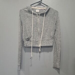 Out From Under Urban Outfitters Grey Cropped Zip Up Hoodie Sweatshirt Small S